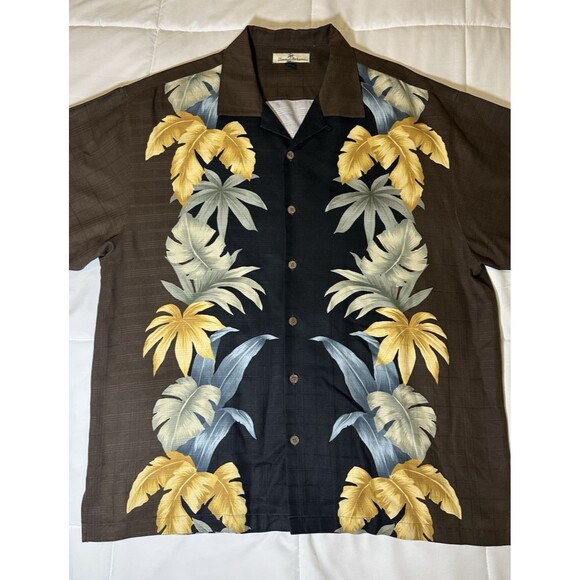 Tommy Bahama Shirt Mens XL Black Brown 100% Silk Hawaiian Aloha Floral Print - Picture 2 of 11